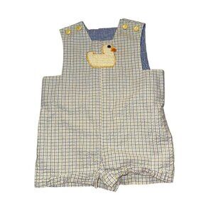 Kracker Jack Kids 9 Mo Baby Romper Yellow & Blue Plaid Duck Embroidery 100% Cott